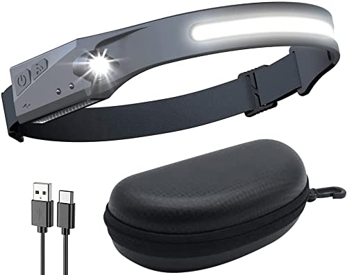 Lampe Frontale LED Rechargeable, LED Puissante Torche Frontale, Lampe Frontale COB de Camping étanche Avec Mode Capteur Sensible Intelligente Étanche pour le Randonnée Cyclisme Promener le Chien Pêch Cover