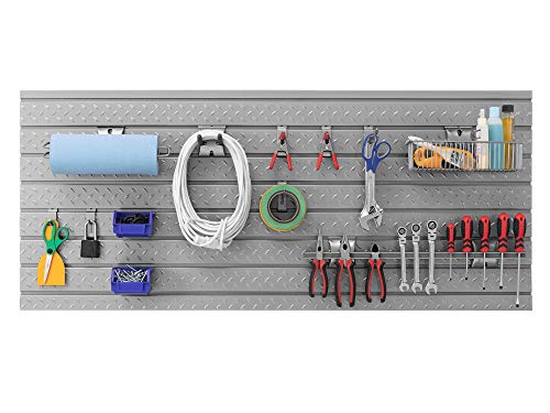 NewAge Products Pro Series 56-Inch x 24.5-Inch Diamond Plate Silver Slatwall Backsplash, Heavy Duty Steel Garage Wall Organizers, 51713