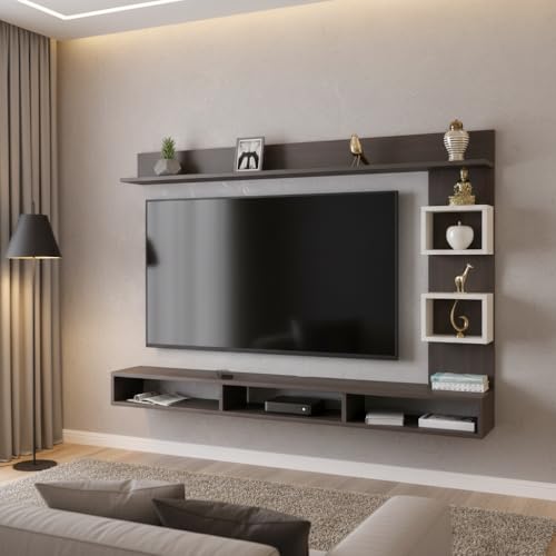 Image of FURNEASER Elite Engineered Wood Wall Mount TV Unit /TV Stand /TV Cabinet /TV Entertainment Unit /Set Top Box Stand (Ideal for 50-55 Inch) (D.I.Y) (Wenge & White)