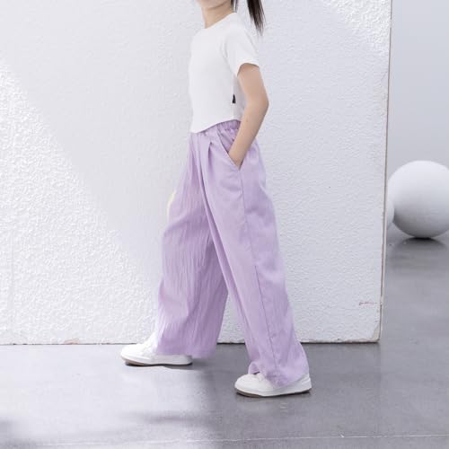 Image of Girls Pants 10-12 Years Flowy Palazzo Wide Leg Dress Pants for Girls Summer Black Pants Trousers 5-15 Years