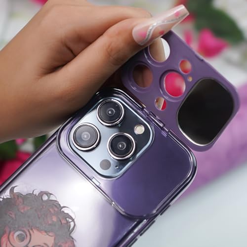 Image of Peeperly Back Cover Case for iPhone 15 Pro Soft Flexible TPU, Shockproof Protective Cartoon Geek Girl Mirror Case for Girls & Women with Charm(Purple)