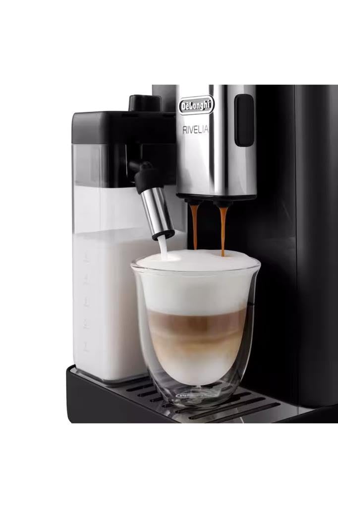 De'Longhi Rivelia EXAM440.55.B Kaffeevollautomat mit LatteCrema Milchsystem, Wechselbarer Bohnenbehälter, 16 Kaffee- & Milchgetränke auf Knopfdruck, Extra-Shot-Funktion, 3,5" Touch-Display, Onyx Black