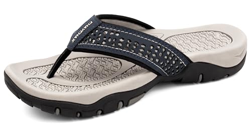 ChayChax Men’s Flip Flops Arch Support Sport Thong Sandals Non Slip Outdoor Beach Walking Slippers,Deep Blue,8 UK