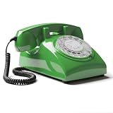 Opis Technology 60s Cable – Téléphone Fixe Vintage à Cadran Rotatif & Cloche Mécanique – Compatible Plupart des Box & Fibre – Design Rétro Années 60 – Vert