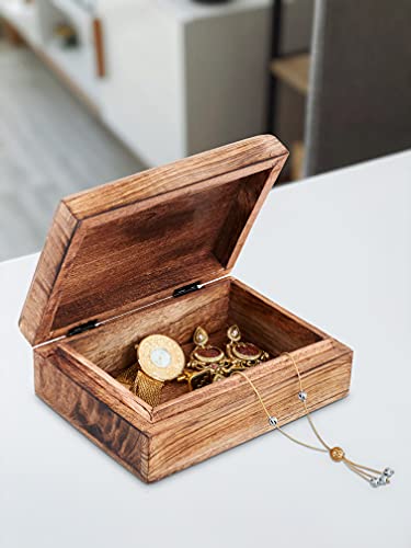 Decorative Wooden Treasure Box With Leaf Engraved Art, Trinket Box, Mini Storage Chest For Jewelry, Jewelry Box, Memento Case, Wood Holder For Miscellaneous Teabags Coins, Rustic Antique Distressed Container #TOP2