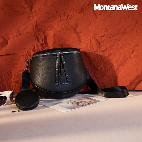 Montana West Duże torby crossbody dla kobiet nerka torebka na ramię z regulowanym paskiem, Duży - czarny