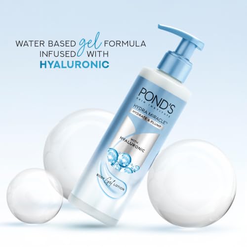 Image of Pond's Hydra Miracle Hydrating Gel Body Lotion | Gives Hydrated Plump Skin| Hyaluronic Acid & Vitamin E & Niacinamide Infused Quick Absorbing Non-Sticky Gel Moisturizer, 180ml