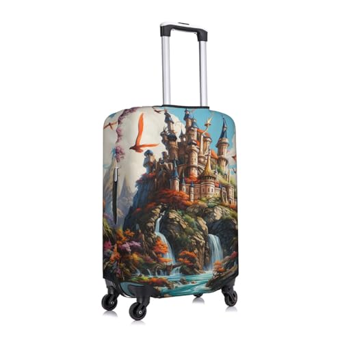 Dragon and Castle Medieval Vintage Elastic Travel Luggage Cover Travel Suitcase Cover for Trunk Case 19''-32'' Luggage Protective Cover3