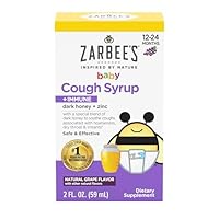 Zarbee's Baby Honey Cough Syrup + Immune for Babies 12-24 Months, Safe & Effective Cough Syrup with Soothing Dark Honey & Zinc for Immune Support*, Drug & Alcohol-Free, Grape, 2 fl. Oz