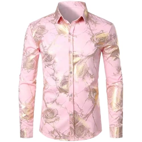 Camisa de manga larga para hombre con botones de alta calidad y flores