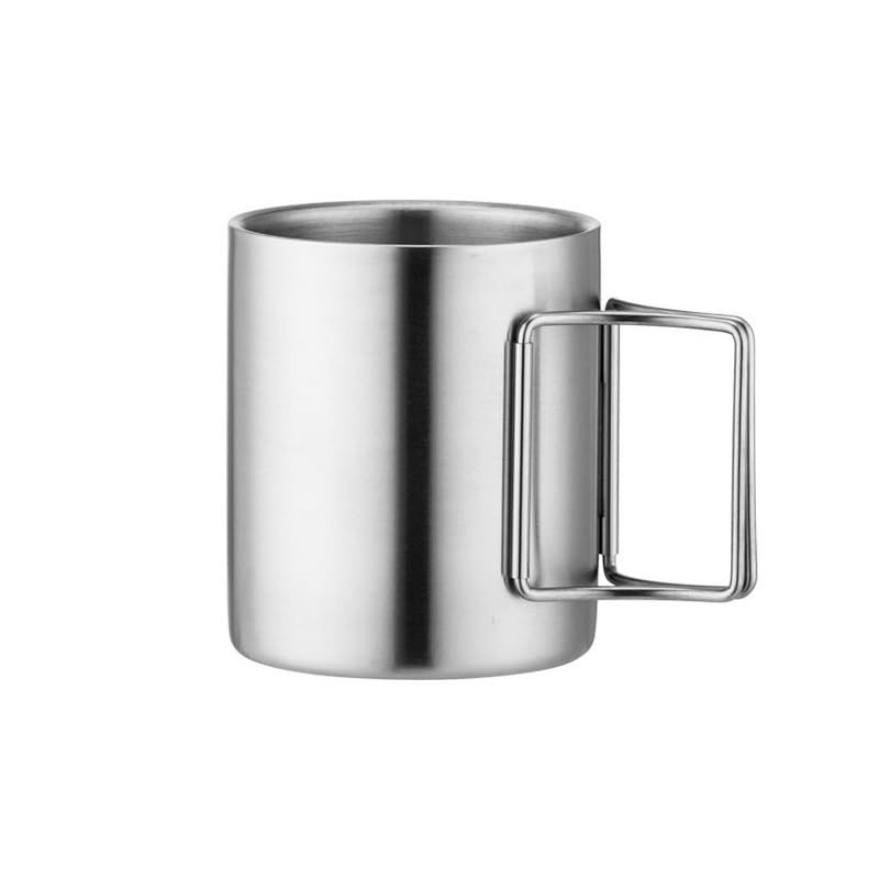 Echeson 1PC Stainless Steel Mug, Outdoor Folding Double-Layered Coffee Mug and Tea Cup Suitable for Outdoor Mountaineering Picnics(300ml)