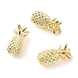KitBeads 10pcs 18k Real Gold Plated Pineapple Charms - Brass Tropical Fruit Summer Yellow Ananas for Jewelry Making Bulk