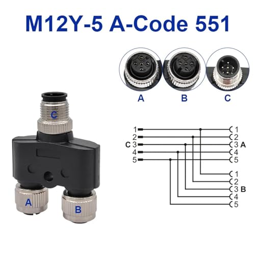 Conector M12 en Y de 5 pines con conversión de tres vías macho a doble hembra 2