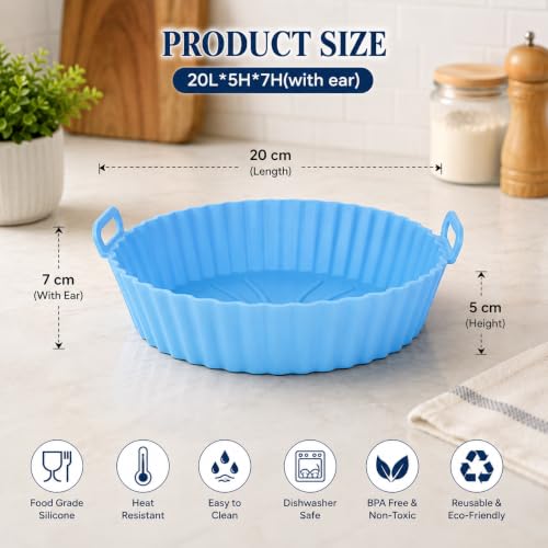 Image of Cutting EDGE Silicone Air Fryer Basket | Non Stick & Reusable Baking Tray | Round Liners With Ear Handles, Heat Resistant Oven Cooking Accessories (Set of 2, Red & Blue - Color)
