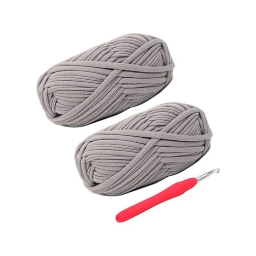 Knitting Yarn Fabric Cloth T-Shirt Yarn Carpet Yarn for Hand DIY Bag Blanket Cushion Crocheting Projects, Pack of 2 Skeins, 3.5 Ounce x 2, 35 Yard x 2, One Crochet Hook (Grey)