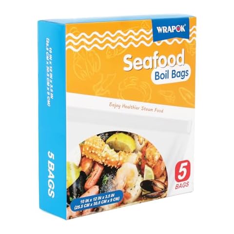 WRAPOK Seafood Boil Bags 5 Pack Small Cooking Bag Seasoning Storage Bag for Crab Fish Crawfish, 12 x 9.8 Inch Cover