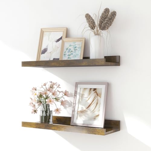 Image of Brown Floating Shelves for Wall Decor, 14 in Shelf with Lip Set of 2