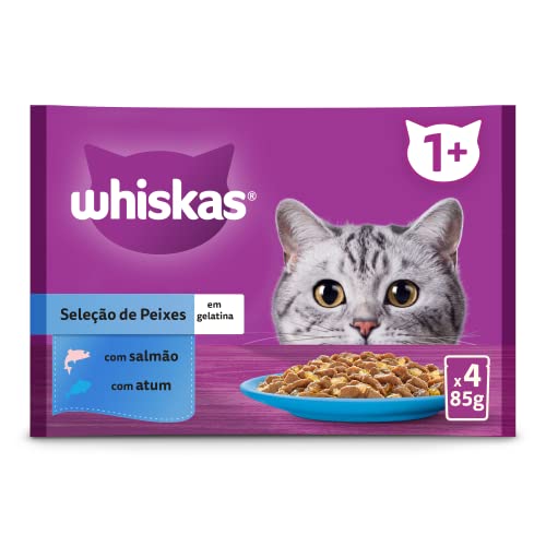 whiskas Nassfutter in Gelee für Katzen, Erwachsene, Fischauswahl, 13 x 4 Beutel x 85 g
