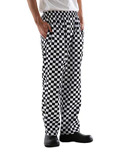 Men’s Black And White Checkerboard Print Chef Pants With Elastic Waist Drawstring Baggy Chef Uniforms Blackwhite Xl #TOP4