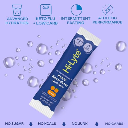 Image of Hi-Lyte K1000 Electrolytes Powder Packets Orange, 30 Servings - 1000mg Potassium + Magnesium, Sodium, Trace Minerals - 0 Carbs, 0 Sugar