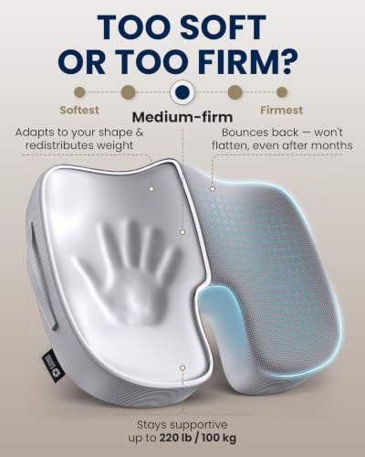 Image of 5 STARS UNITED Seat Cushion - Memory Foam Chair Cushion for Tailbone Pain Relief - Ergonomic Support for Coccyx, Sciatica & Butt - Office, Desk & Gaming Chair, Car Seat, Wheelchair, Airplane, L Gray