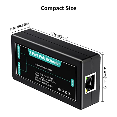 Image of VIMIN 2-Port Gigabit PoE Extender, 1 in 2 Out Indoor PoE Repeater Support IEEE802.3af /at with 1000Mbps, Extend Additional 100m(328ft) of Power and Data Transmission, Plug & Play, Mini Size