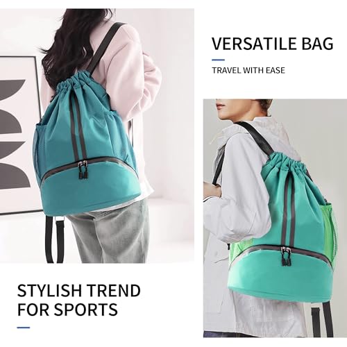 Image of JELUTAR Drawstring Backpack Gym Bag with Shoes Pocket, Mint Green