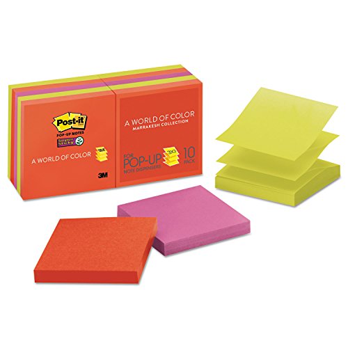 Post-it Super Sticky Pop-up Notes, 3 in x 3 in, 10 Pads, 2x the Sticking Power, Marrakesh Collection - //coolthings.us