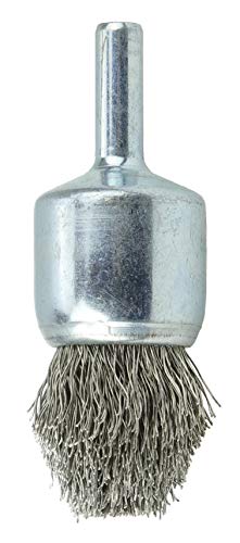 Image of Weiler 10317 Controlled Flare Crimped Wire End Brush 3 /4 inch, .0104 inch Stainless Steel Fill, Made in The USA (Pack of 10)