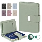 BKNOOU RFID Blocking Passport Holder with Airtag - Leather Travel Passport Wallet for Women & Men, Slim Bifold Travel Passport Holder Holds Cards & Tickets & Cash (Green)