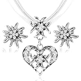 【Trachtenkette Wiesnherz Set】: Sie erhalten 1 Stück herzförmige bayerische kette und 2 Stück Edelweiß ohrringe. Sie erhalten einen komplett abgestimmten Look, der perfekt zu einem bayerischen Kleid passt und perfekt zu Ihren Oktoberfest-Kleidungsbedürfnissen passt.