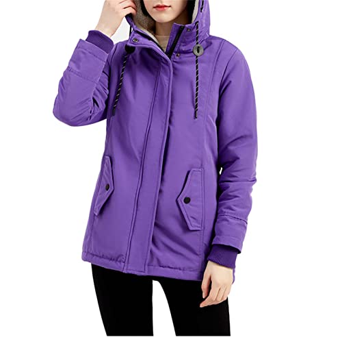 Lausiuoe Puffer Jacket Womens Plus Size 2X Women's Winter Down Puffer Mid Length Pocket Coat With Removable Fur Hood Purple #TOP6