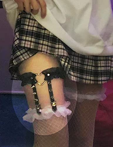 Adove Women Adjustable Leather Thigh Garter, Heart Shaped Leg Garter With Clips Punk Goth Garters For Thigh High Socks Black #TOP2