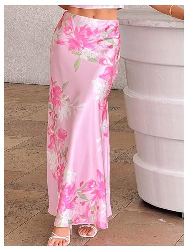 Milumia Women's Floral Print Long Skirt Boho Split Side Vacation Fishtail Long Skirts2
