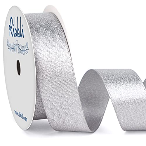 Ribbli Silver Double Faced Purl Ribbon,Luxury Glitter Ribbon,7/8 Inches x 10 Yards,Use for Gift Wrapping,Floral Arrangements,Wedding Decorations