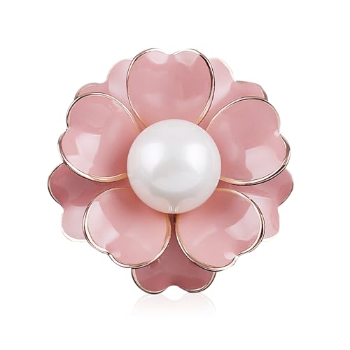 Image of GBAHFY Women's Camellia Flower Pearl Enamel Brooch Pins Fashion Elegant Pearl Brooches for Women Ladies Bridal Wedding Corsage Jewelry Gifts