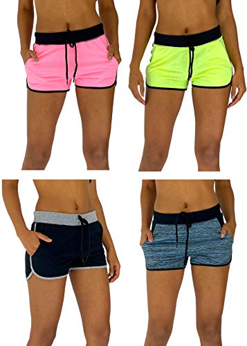 Kit 4 Shortinho Feminino MXD Conceito Cores Básicas Rajadas Fluorescente Sport Fitness Rosa Flúor Am