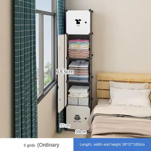 Image of EXVITO 5 Door Kids Plastic Wardrobe for Clothes, Foldable Plastic Almirah for Clothes, Collapsible Wardrobe for Storage, Baby Cupboard for Clothes, Storage Rack for Kids - Black