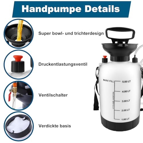LERNOU 5L Getriebeöl Pumpe, Handpumpe Ölpumpe, Manuelles Getriebeöl Einfüllgerät Geeignet für Umfüllpumpe Kits für PKW-/LKW-/Schiffsmotoren, enthäl Polytetrafluorethylenband und Handschuhe