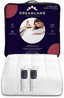 DreamlandSuperKing Size Snowed In Organic Cotton Warming Mattress Protector (Intelliheat Plus Fast Heat, Machine Washable, 200 x 180 cm, 6 Temperature and Auto Timer, 2 Detachable Controls)