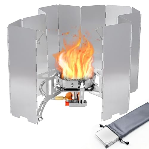 MIVITOOM 12 Platten Campingkocher Windschutz Herd Windschutz Faltbare Aluminium Kompakt Camping Windschutzscheiben für Outdoor Camping Kocher Silber