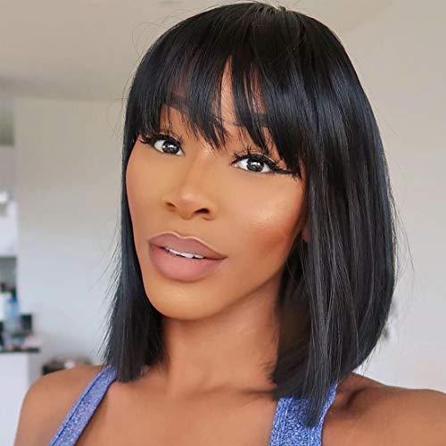 Short Bob Human Hair Wigs 12 inch Brazilian Virgin Human Hair Straight Bob Wigs 130% Density Glueless Machine Made Wigs Human Hair Wigs for Women