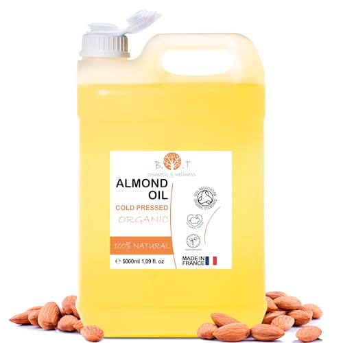 Aceite de Almendras, Organico, Prensado en Frio, Puro, Natural. Aceite Masaje Profesional, Aceite Cabello y Pestañas, Hidratante Corporal, Manos, Uñas Facial Antiedad, Estrias Embarazo 5000 ml