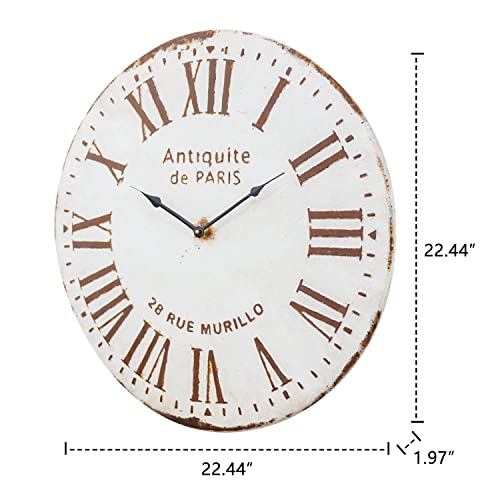 Nikky Home Large Wall Clock Silent Vintage Distressed White Metal Decorative Iron Old Town Industrial Style Wall Hanging Clock - 22" #TOP5