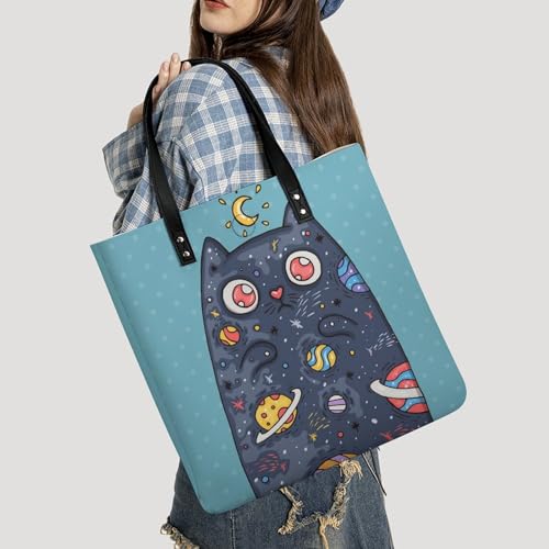 Sac à main chat espace grand shopper en toile résistant