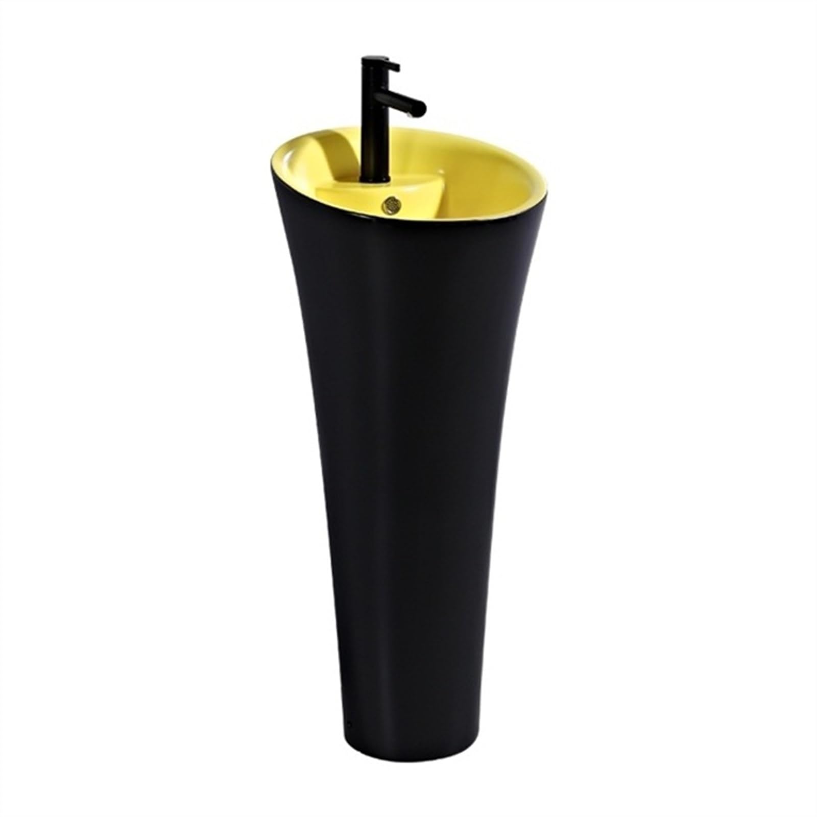 Zhaoj24-05 Yellow Pedestal Sink One Piece Pedestal Basin With Overflow, Floor Standing Bathroom Vanity With Faucet And Drain Kit, Modern Ceramic Sink Art(Yellow)