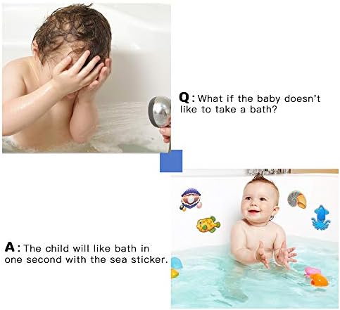 Secopad Bathtub Non Slip Stickers,20 PCS Cartoon Sea Creatures Anti-Slip Shower Stickers with Silicone Scraper for Bath Tub Floor