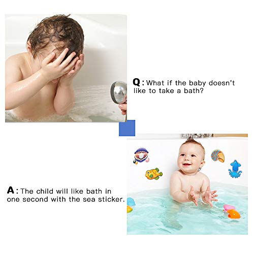 Secopad Bathtub Non Slip Stickers,20 PCS Cartoon Sea Creatures Anti-Slip Shower Stickers with Silicone Scraper for Bath Tub Floor