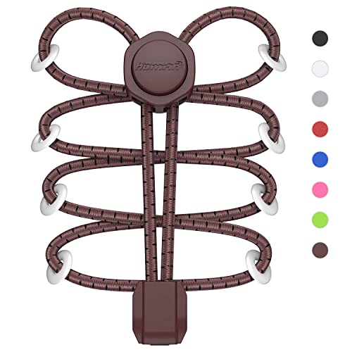 Image of HOMAR Elastic No Tie Shoelaces Stretch Tieless No Tie Shoe Strings for Adults and Kids No Tie Shoe Laces, Brown, One Size