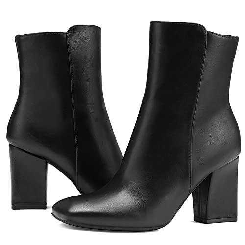 mysoft Women's Ankle Boots Square Toe Side Zipper GoGo Boots Chunky Block Heel Mid Calf Low Heeled Short Booties3